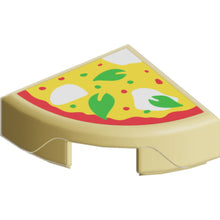 Part 25269pb030 - Tile, Round 1 x 1 Quarter with Pizza Slice with Green Basil Leaves and White Mozzarella Cheese Pattern
