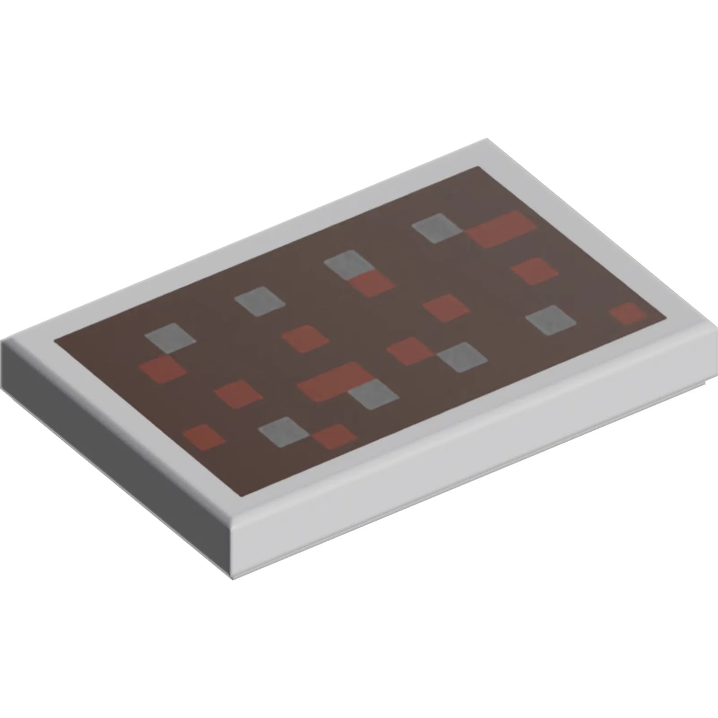 Part 26603pb008 - Tile 2 x 3 with 8 Silver Squares and Dark Orange Squares on Dark Brown Background Pattern (Minecraft Shield)