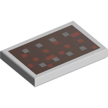 Part 26603pb008 - Tile 2 x 3 with 8 Silver Squares and Dark Orange Squares on Dark Brown Background Pattern (Minecraft Shield)