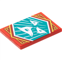 Part 26603pb211 - Tile 2 x 3 with White 3-Pointed Shuriken on Dark Turquoise Background with Gold Trim Pattern (Ninjago Surprise Banner)