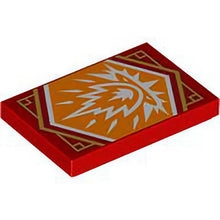 Part 26603pb299 - Tile 2 x 3 with White Fire on Orange Background with Gold Trim Pattern (Ninjago Strength Banner)
