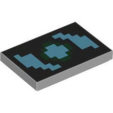 Part 26603pb374 - Tile 2 x 3 with Pixelated Medium Azure and Dark Green Swirl on Black Background Pattern (Minecraft Shield)