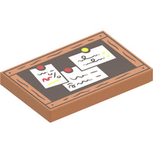 Part 26603pb393 - Tile 2 x 3 with Dark Brown Bulletin Board with Wood Frame, White Notes, and Red and Lime Pins Pattern