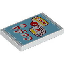 Part 26603pb429 - Tile 2 x 3 with Medium Azure Sign with Red, White and Yellow Coffee Cup, Cake, Heart and 'Café' (Cafe) Pattern