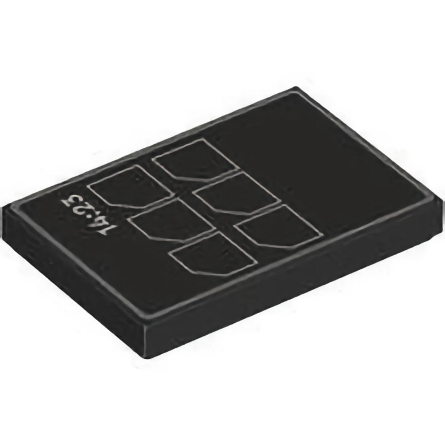 Part 26603pb433 - Tile 2 x 3 with Console with Silver Border, White Menu Icons and '14:23' on Dark Silver Background Pattern
