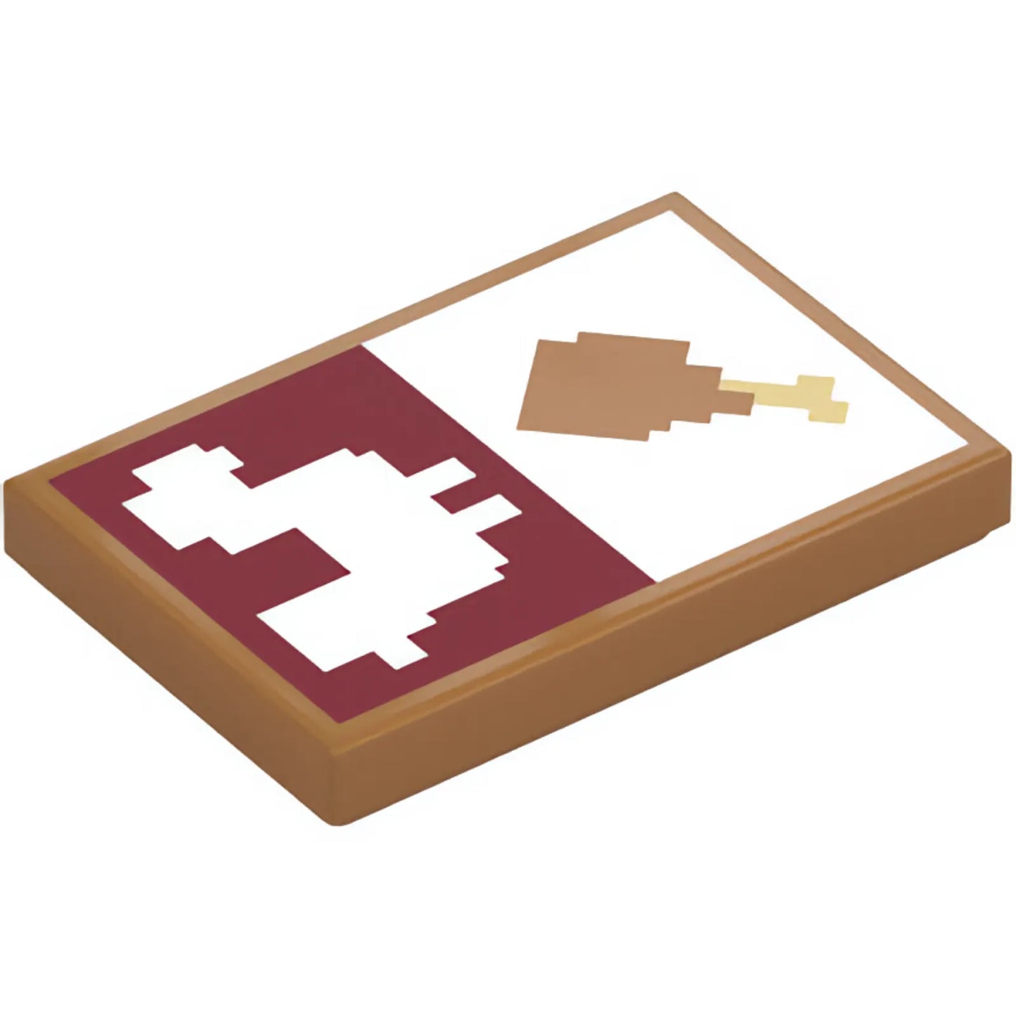 Part 26603pb516 - Tile 2 x 3 with Pixelated White Chicken Silhouette on Dark Red Background and Chicken Leg with Tan Bone Pattern