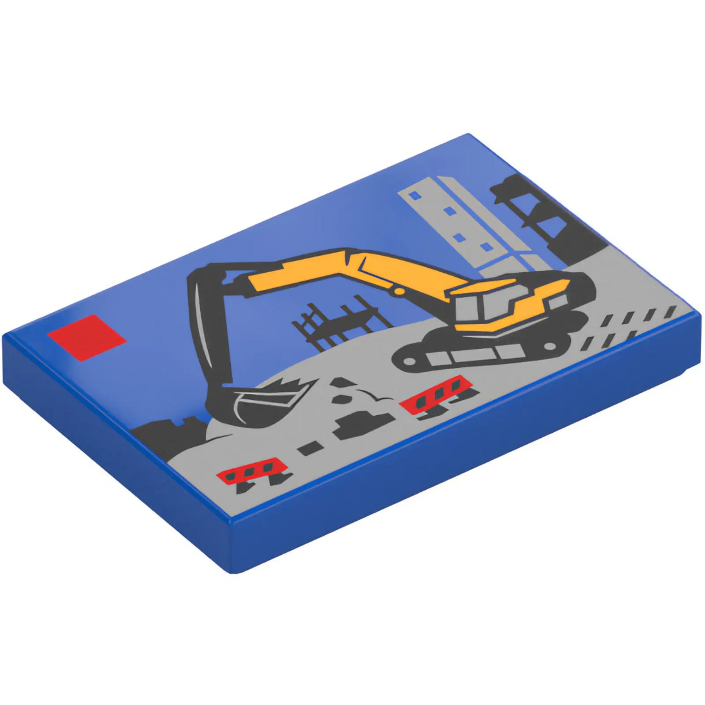 Part 26603pb586 - Tile 2 x 3 with LEGO City Set Box Art Set 60420 Construction Excavator Pattern