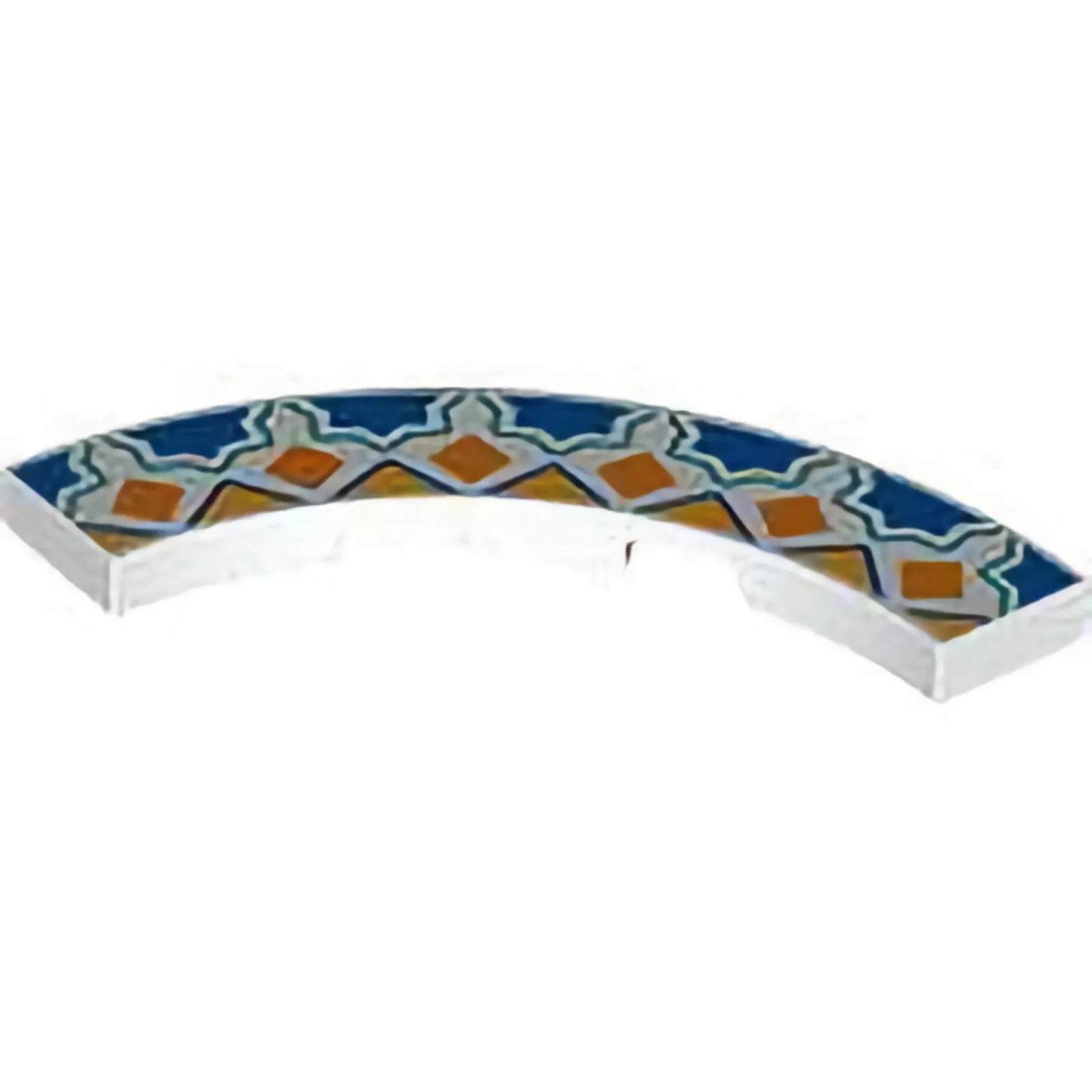 Part 27507pb17 - Tile, Round Corner 4 x 4 Macaroni with Blue Half Stars with Dark Turquoise Outlines, Orange Squares and Bright Light Orange Triangles Pattern