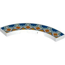 Part 27507pb17 - Tile, Round Corner 4 x 4 Macaroni with Blue Half Stars with Dark Turquoise Outlines, Orange Squares and Bright Light Orange Triangles Pattern