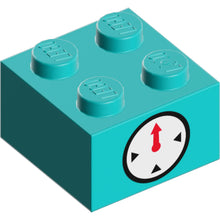 Part 3003pb116 - Brick 2 x 2 with Timer Black Circle and Indicators with Red Hand on White Background Pattern