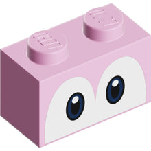 Part 3004pb206 - Brick 1 x 2 with Dark Blue and Black Eyes on White Background Pattern (Super Mario Yoshi)