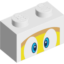 Part 3004pb284 - Brick 1 x 2 with Dark Azure and Dark Blue Eyes on Yellow and Medium Nougat Background Pattern (Super Mario Boomerang Bro / Fire Bro / Hammer Bro / Ice Bro)
