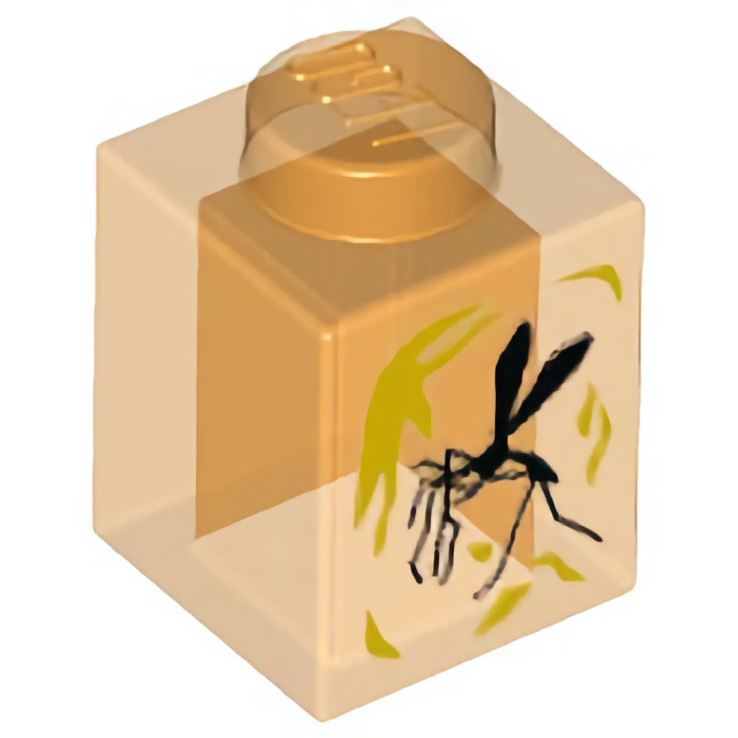 Part 3005pb041 - Brick 1 x 1 with Yellow Streaks and Black Mosquito in Amber Pattern