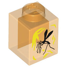Part 3005pb041 - Brick 1 x 1 with Yellow Streaks and Black Mosquito in Amber Pattern