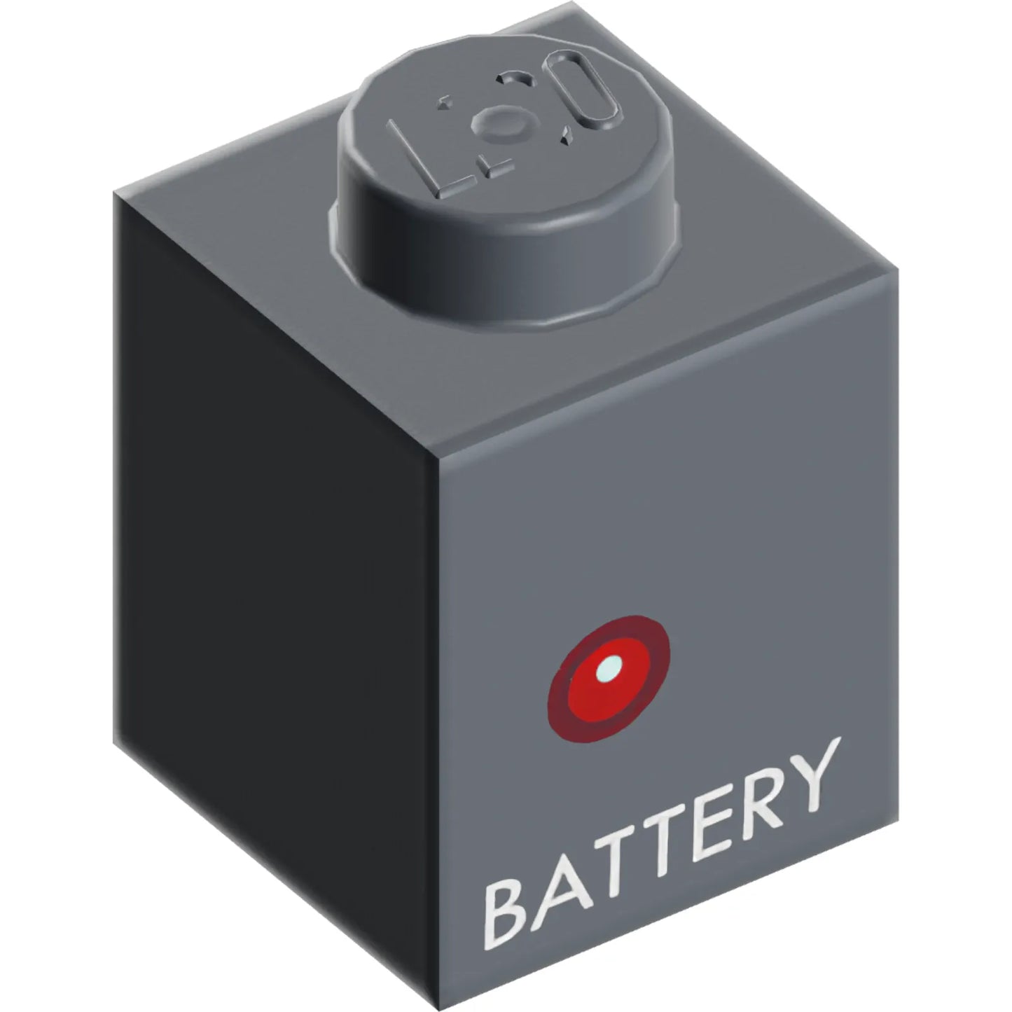 Part 3005pb072 - Brick 1 x 1 with Red Light and White 'BATTERY' Pattern