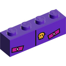 Part 3010pb202 - Brick 1 x 4 with Black Line, Bright Light Orange Skull and Magenta Rectangles Pattern (BrickHeadz The Joker Abdomen)