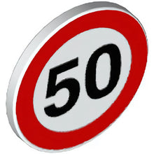 Part 30261px2 - Road Sign 2 x 2 Round with Clip with Black '50' in Red Circle Pattern