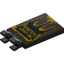 Part 30350bpb142 - Tile, Modified 2 x 3 with 2 Open O Clips with Gold 'THE LEAKY CAULDRON' Sign Pattern