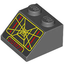 Part 3039pb159 - Slope 45 2 x 2 with Screen with SW Trench Computer with Yellow Lines and Red '001977' on Black Background Pattern