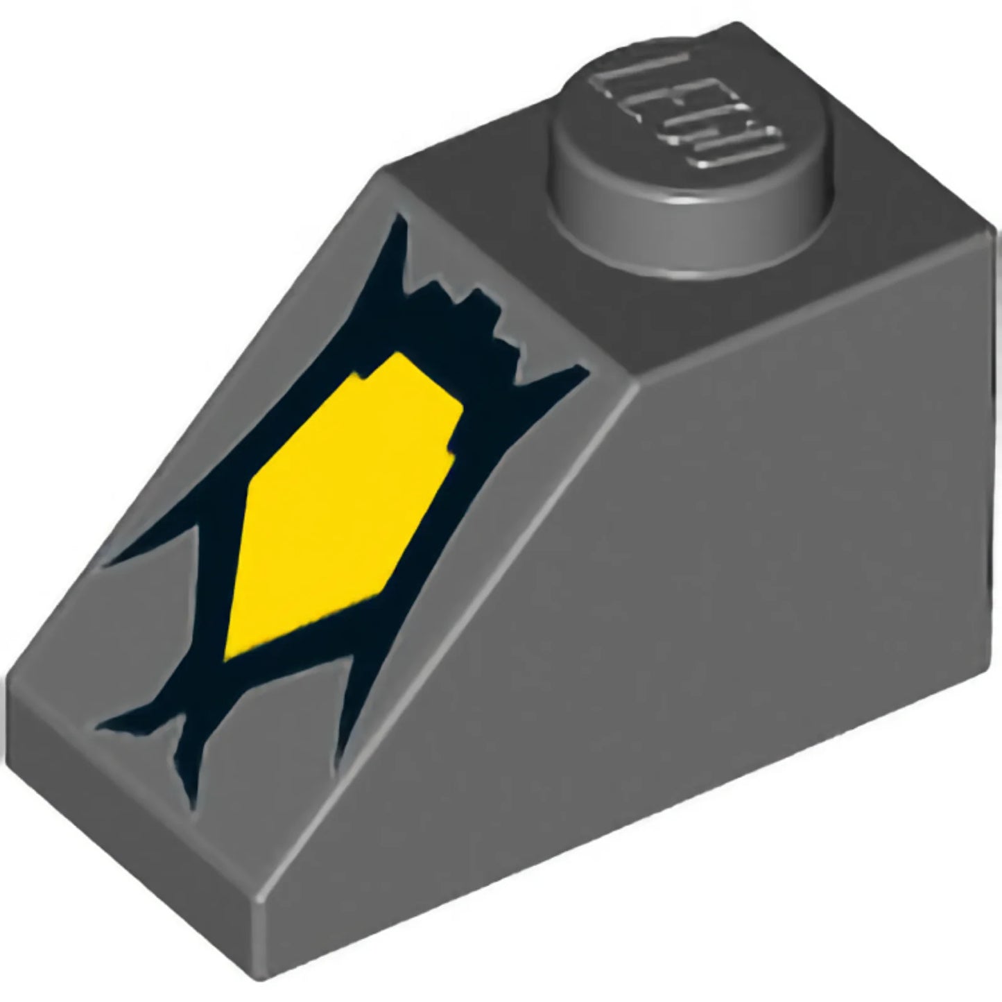 Part 3040pb016 - Slope 45 2 x 1 with Black Curved Lines Enclosing Yellow Pentagonal Shape (Monster Eye) Pattern