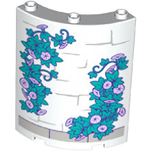 Part 30562pb083 - Cylinder Quarter 4 x 4 x 6 with Dark Bluish Gray Brick Outlines and Dark Turquoise Vines and Leaves, and Lavender Flowers Pattern