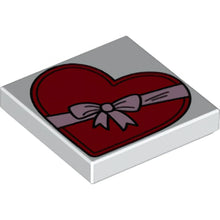 Part 3068pb0924 - Tile 2 x 2 with Red Heart Present / Gift Box with Bright Pink Ribbon with Bow Pattern