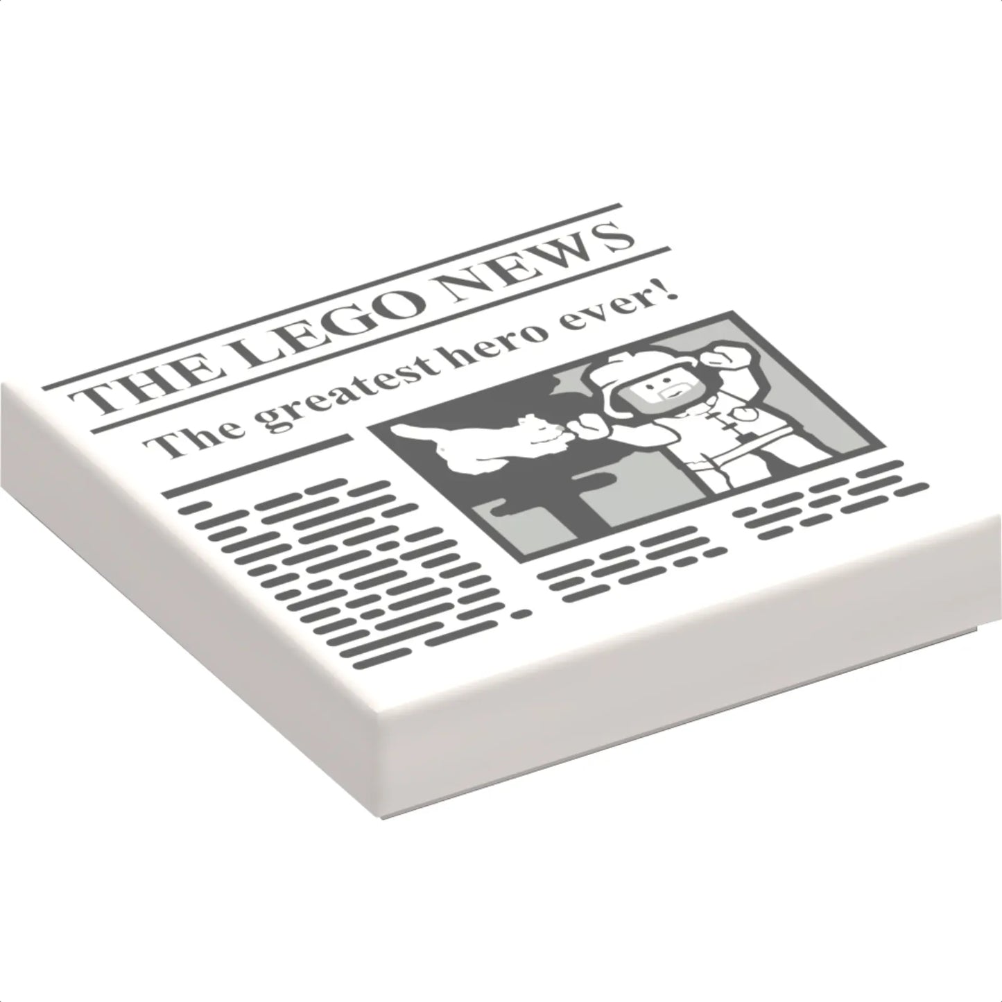 Part 3068pb1105 - Tile 2 x 2 with Newspaper 'THE LEGO NEWS' and 'The greatest hero ever!' Pattern