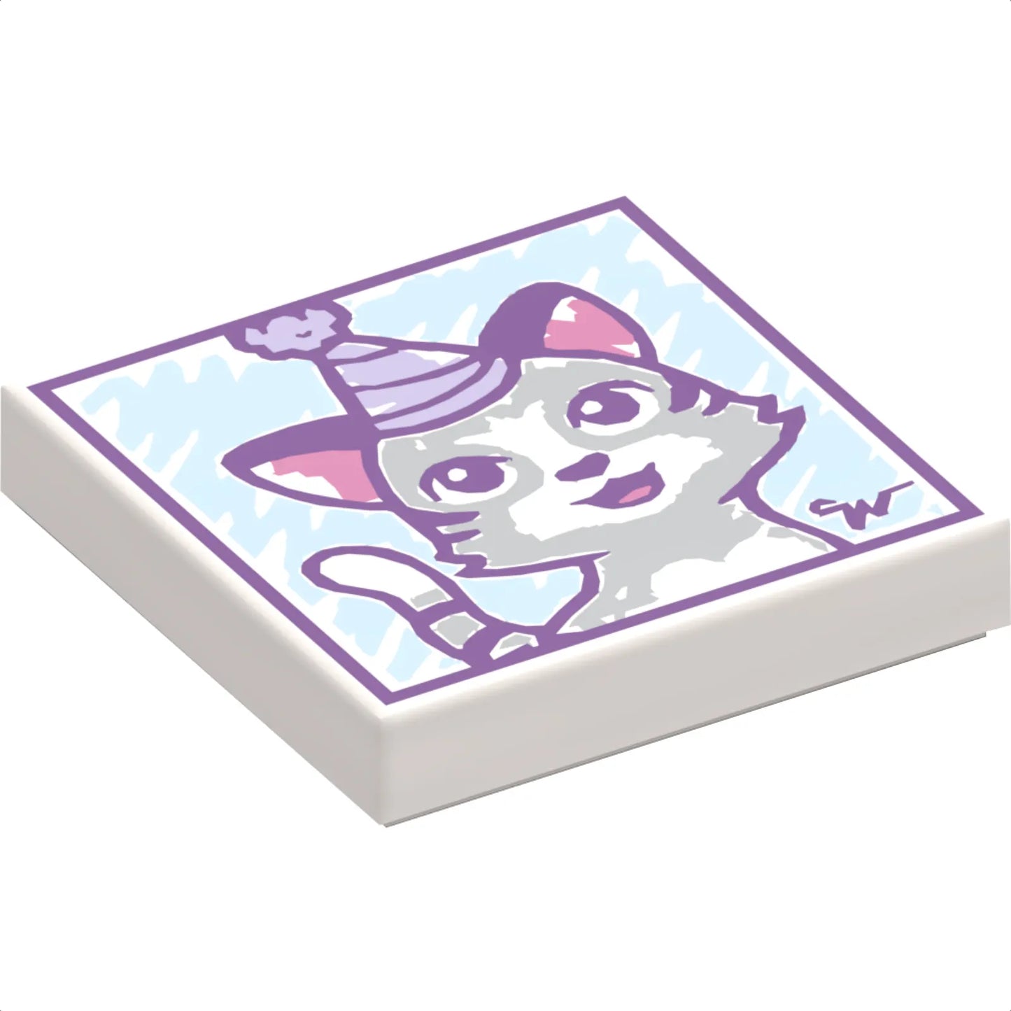 Part 3068pb1146 - Tile 2 x 2 with Cat Wearing Party Hat Drawing Pattern