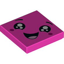 Part 3068pb1205 - Tile 2 x 2 with Face, Smile Open Mouth, Black Eyes with White Pupils, Raised Eyebrows, Red Cheeks Pattern