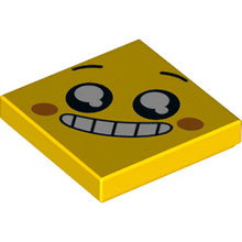 Part 3068pb1236 - Tile 2 x 2 with Face, Smile with Teeth and Open Mouth, Black Eyes with White Pupils, Raised Eyebrows, Orange Cheeks Pattern