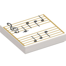 Part 3068pb1291 - Tile 2 x 2 with Sheet Music, Black Treble Clef and Music Notes on Gold Staves Pattern