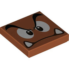 Part 3068pb1374 - Tile 2 x 2 with Black Eyebrows, Dark Brown and White Eyes Looking Straight, Angry Frown with Bottom Fangs Pattern (Super Mario Goomba Face)
