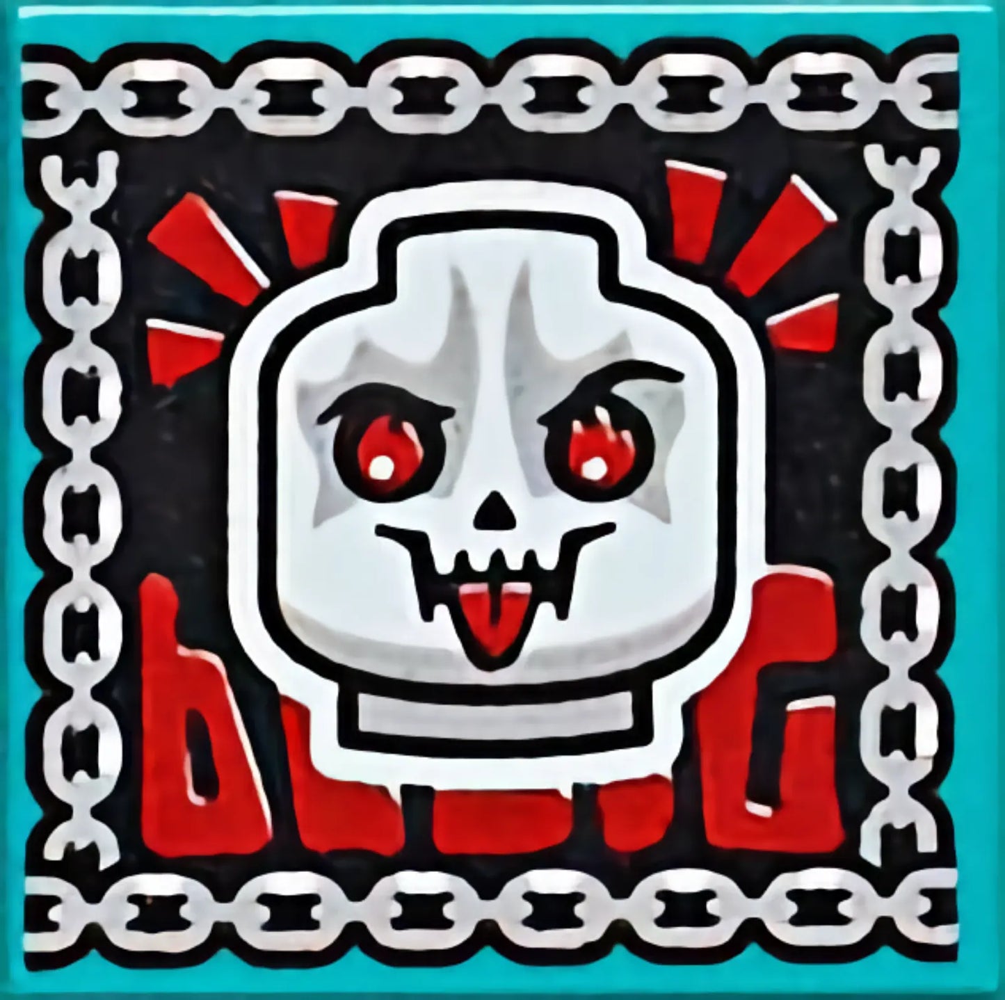Part 3068pb1548 - Tile 2 x 2 with BeatBit Album Cover - Skull with Red Eyes and Tongue Pattern