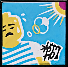 Part 3068pb1556 - Tile 2 x 2 with BeatBit Album Cover - Minifigure Sweating in Striped Shirt with Sun Pattern