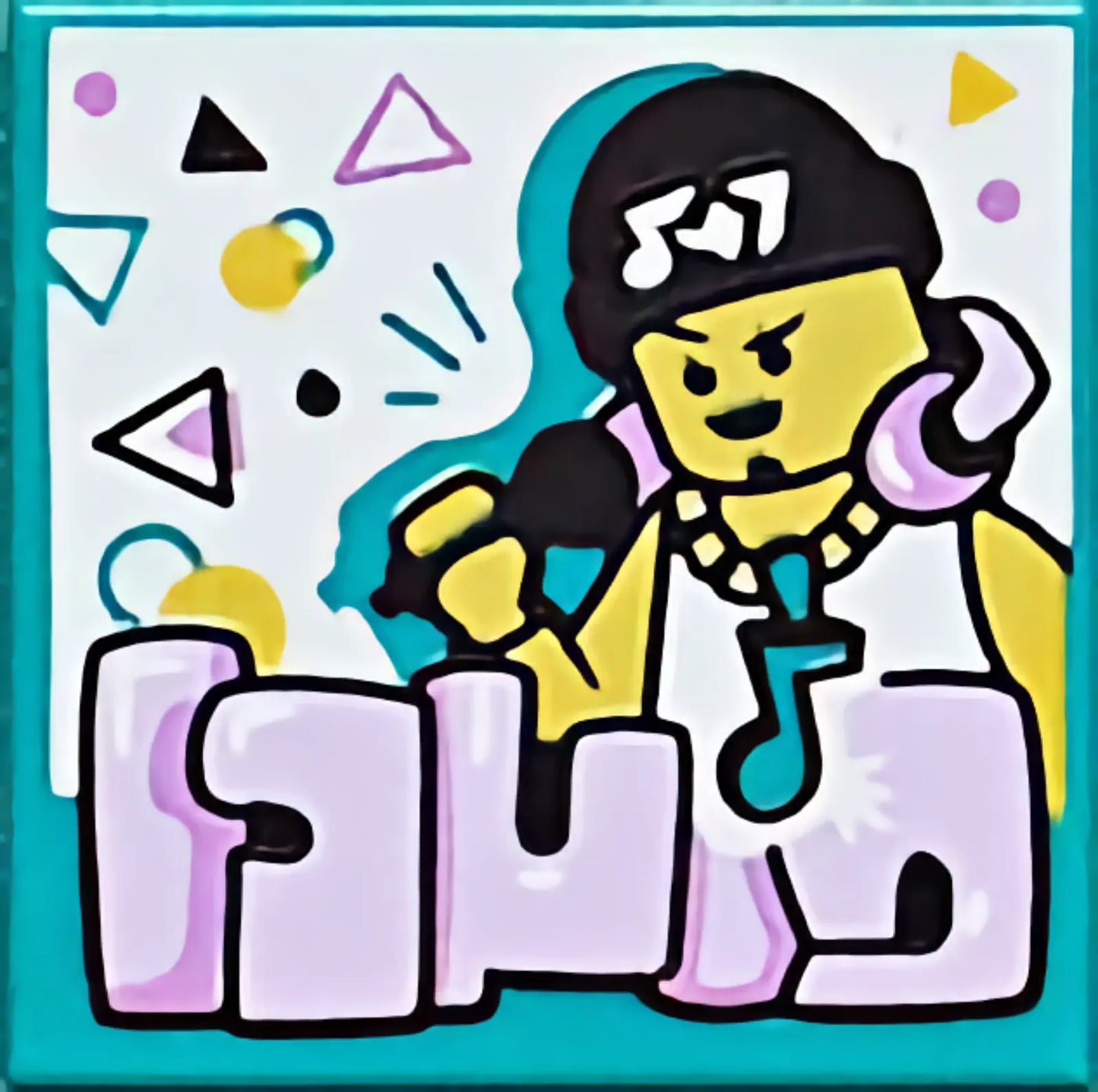 Part 3068pb1558 - Tile 2 x 2 with BeatBit Album Cover - Rapper in Black Beanie with Music Note Necklace Pattern