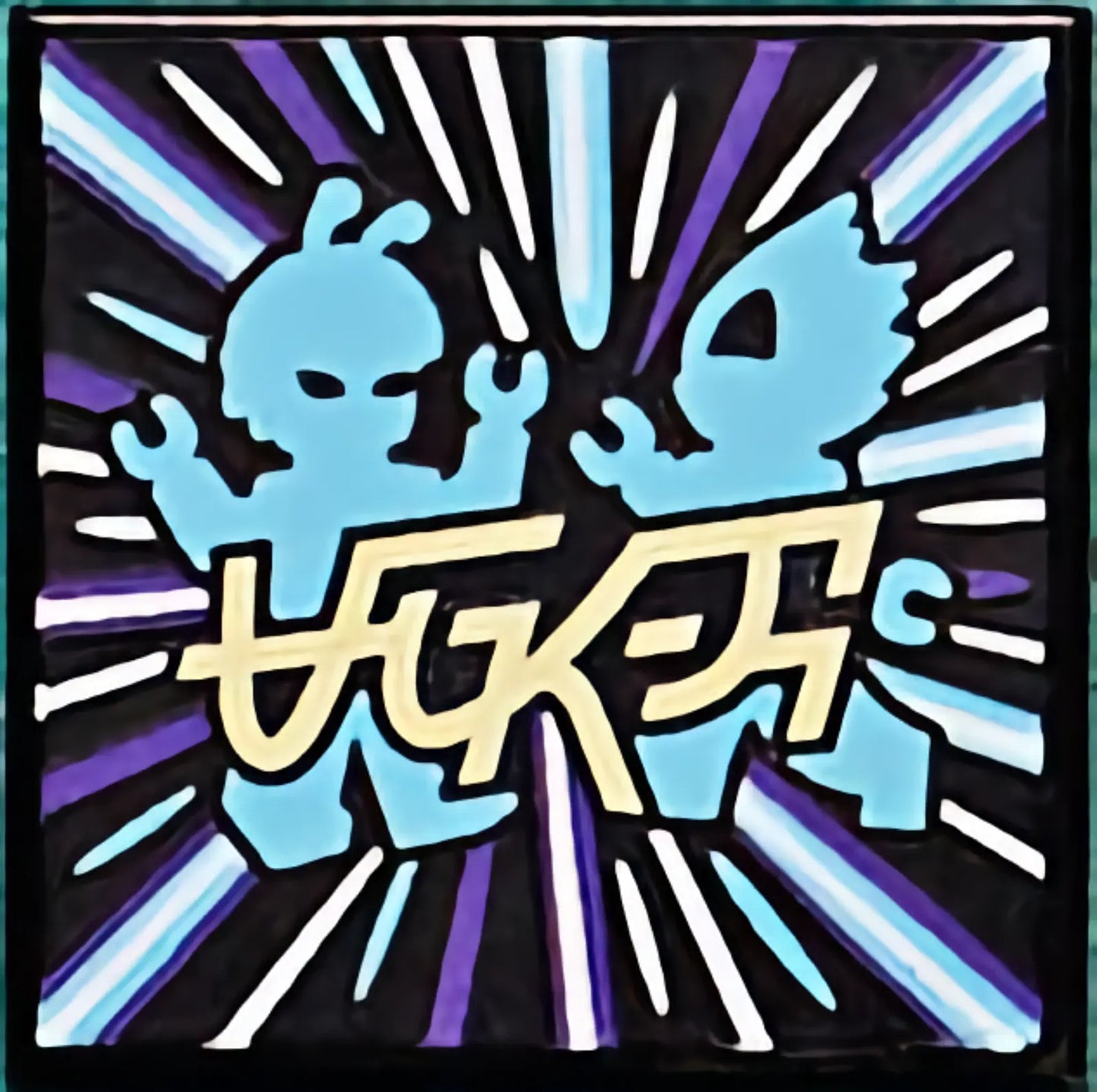 Part 3068pb1563 - Tile 2 x 2 with BeatBit Album Cover - Bright Light Blue Alien Dancers Pattern