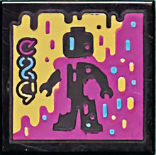Part 3068pb1567 - Tile 2 x 2 with BeatBit Album Cover - Black Minifigure in Yellow and Purple Splotches Pattern