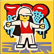Part 3068pb1579 - Tile 2 x 2 with BeatBit Album Cover - Minifigure in White Cap and Red Tank Top Pattern