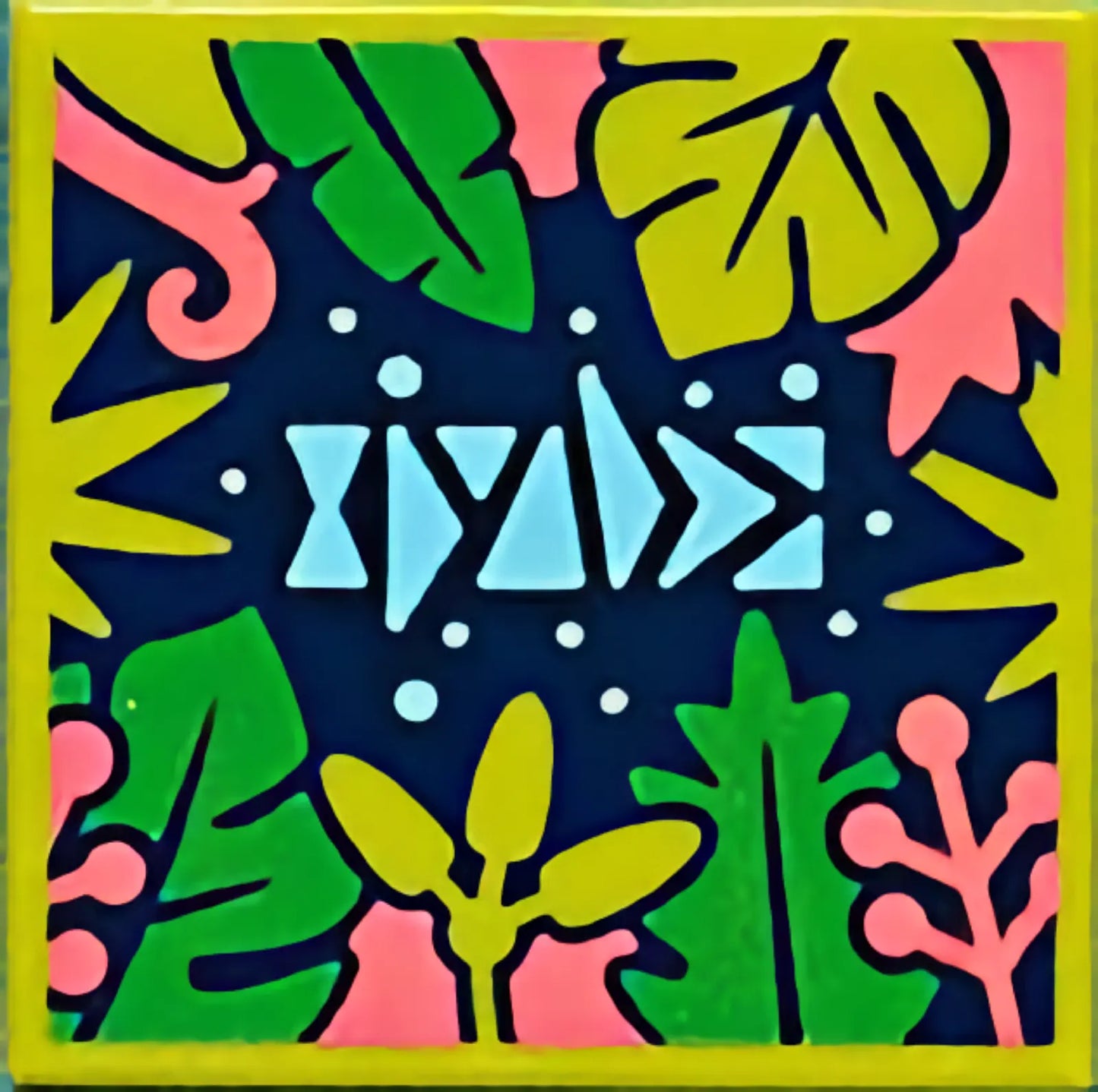 Part 3068pb1581 - Tile 2 x 2 with BeatBit Album Cover - Coral, Lime and Bright Green Tree Leaves Pattern