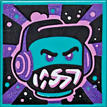 Part 3068pb1586 - Tile 2 x 2 with BeatBit Album Cover - Dark Turquoise Minifigure, Black Hat and Dark Purple Headphones Pattern
