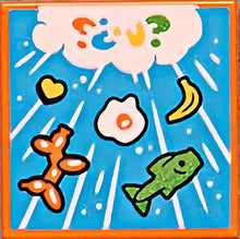 Part 3068pb1591 - Tile 2 x 2 with BeatBit Album Cover - Raining Fish, Banana, Balloon Animal and Egg Pattern
