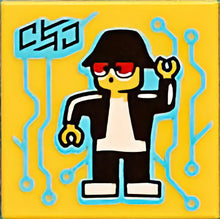 Part 3068pb1593 - Tile 2 x 2 with BeatBit Album Cover - Minifigure Dancing Robot with Medium Azure Circuitry Pattern