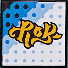 Part 3068pb1610 - Tile 2 x 2 with BeatBit Album Cover - Yellow Title on White, Bright Light Blue and Blue Background with Dot Grid Pattern