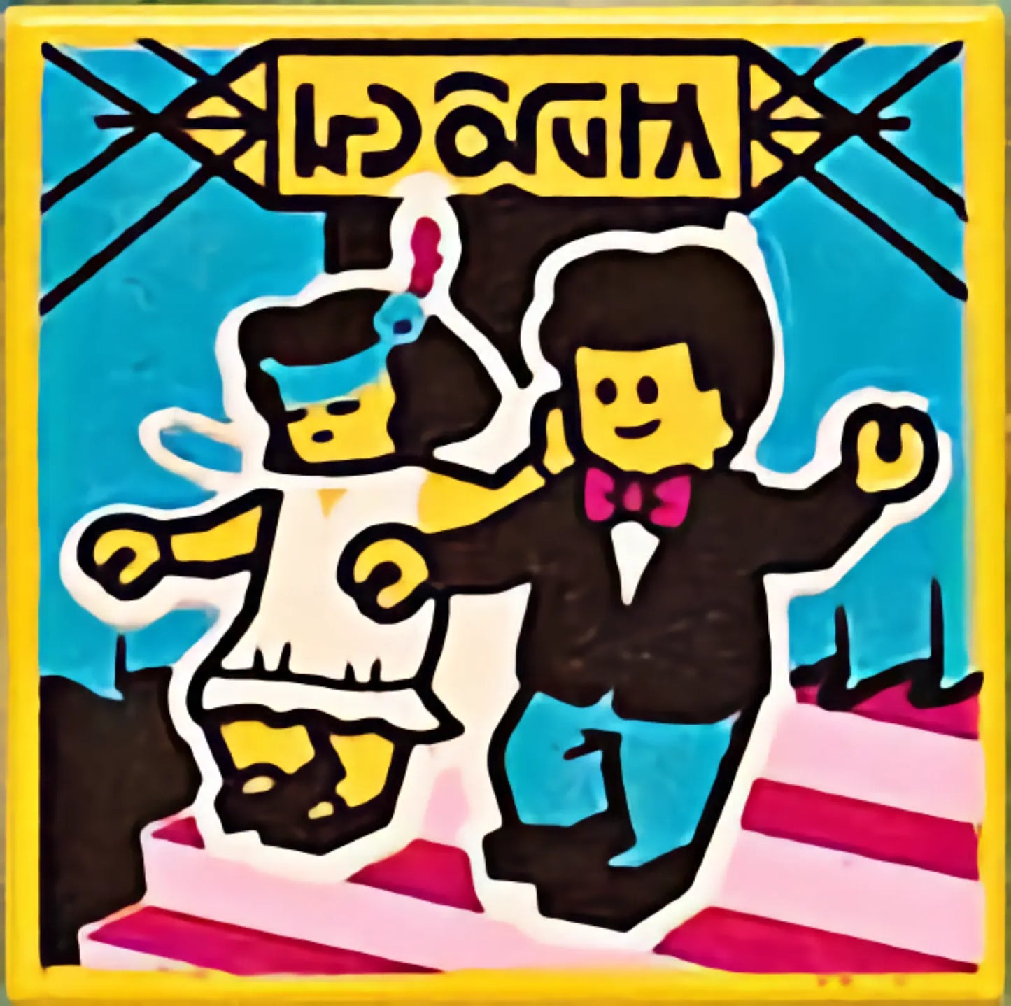 Part 3068pb1622 - Tile 2 x 2 with BeatBit Album Cover - Man and Woman on Stairs Pattern