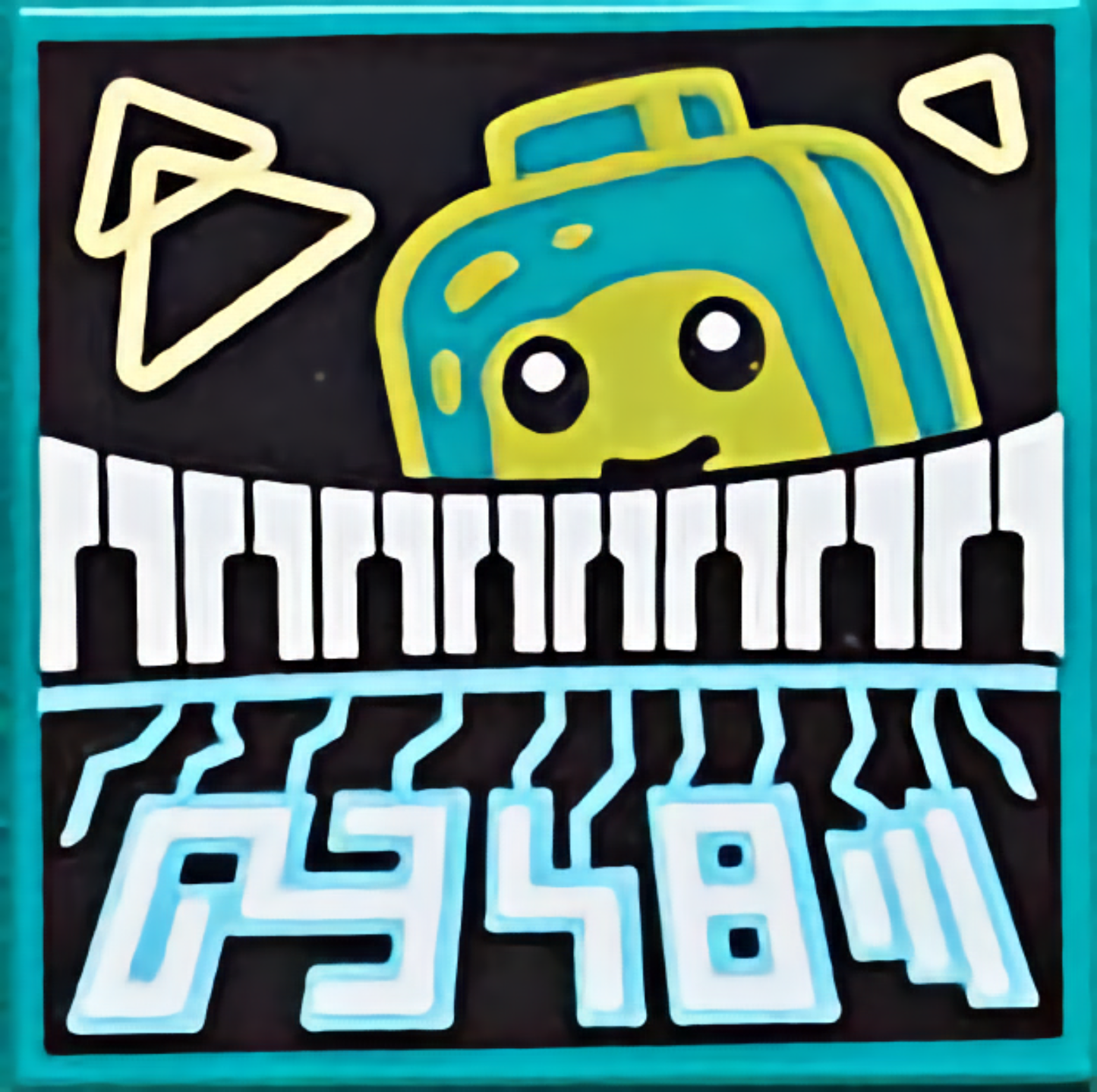 Part 3068pb1769 - Tile 2 x 2 with BeatBit Album Cover - Lime Minifigure Looking Over Keyboard Pattern