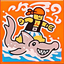 Part 3068pb1772 - Tile 2 x 2 with BeatBit Album Cover - Pirate Surfing on Hammerhead Shark Pattern