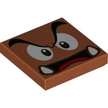 Part 3068pb1963 - Tile 2 x 2 with Black Eyebrows, Dark Brown and White Eyes Looking Straight, Angry Open Mouth with Bottom Fangs and Red Tongue Pattern (Super Mario Goomba / Pirate Goomba Face)