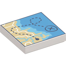Part 3068pb2011 - Tile 2 x 2 with Map of Coastline with Tan Land, Dark Azure and Medium Azure Water, and Dark Blue Dotted Line with 'X' Pattern