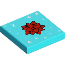 Part 3068pb2044 - Tile 2 x 2 with Red Gift Bow and Silver Stars Pattern