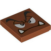 Part 3068pb2155 - Tile 2 x 2 with Black Eyebrows, Dark Brown and White Eyes Looking Straight Partially Closed, Angry Frown with Bottom Fangs Pattern (Super Mario Goomba Face)